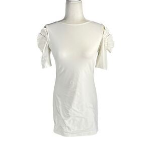 Anne Fontaine Small White Cold Shoulder Crew Neck Cotton Tunic Top